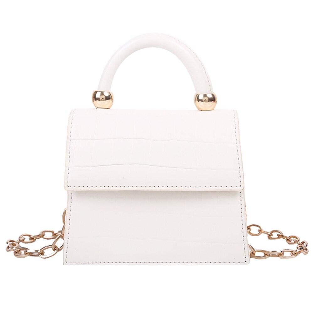 Casual Alligator Patroon Schouder Crossbody Tas Vrouwen Pu Lederen Mini Handvat Totes Purse Kleine Effen Kleur Keten Messenger Pouch: WHITE