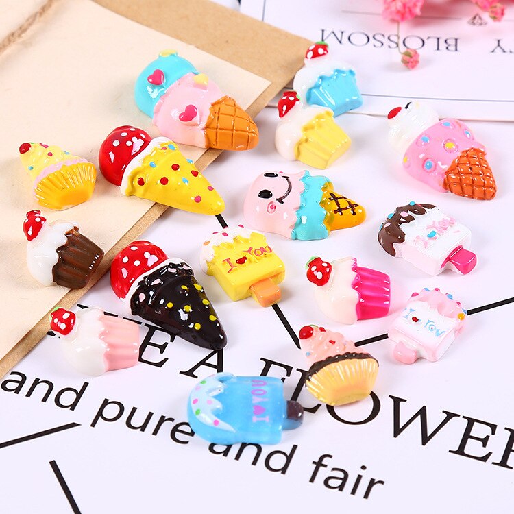 10PCS Slime Charms With Donut Candy Sugar Chocolate Cake Resin Flatback of Slime Beads for Ornament Phone Case Decoration