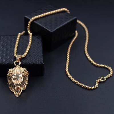 Hiphop rock dyr rustfrit stål løvehoved guld sliver sort farve kæde halskæder vedhæng til mænd smykker xlct 005: Guld