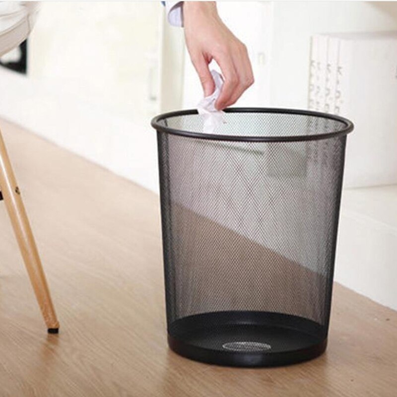Metal Mesh Wastebasket Round Trash Can Recycling Bin Office Tools Supplies Black