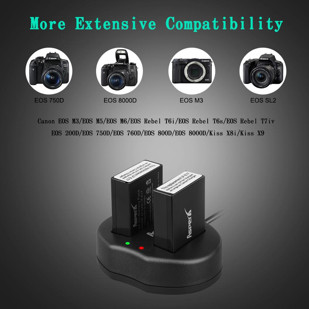 LP-E17 LPE17 LP E17 baterías de la Cámara + cargador Dual USB para Canon EOS M3 M5 M6 rebelde T6i T6s T7i 750D 760D 200D 8000D beso X8i