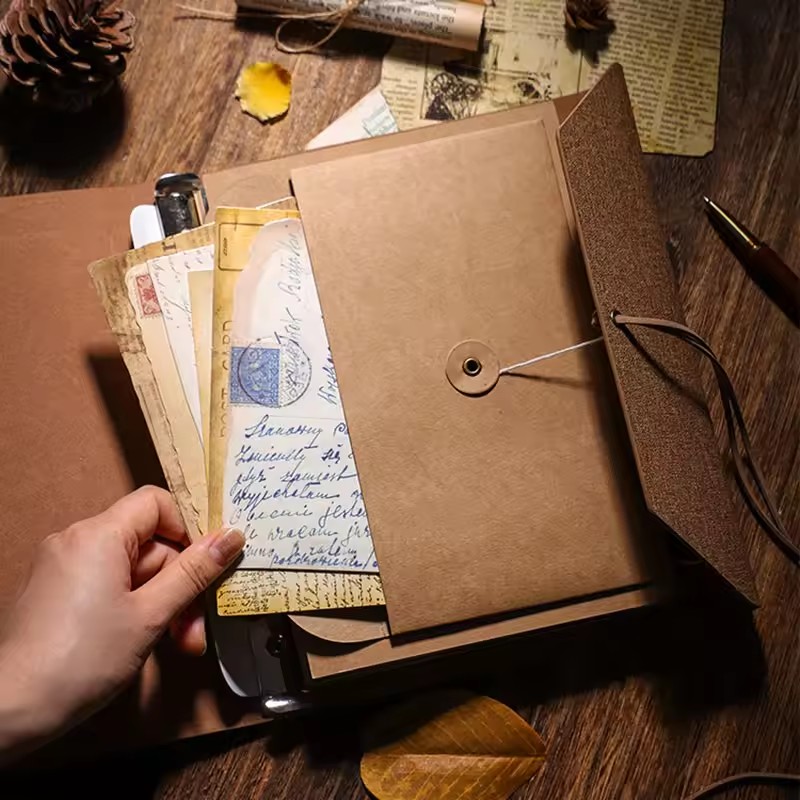 Álbum de fotos DIY, libro de recuerdos de cuero, película de papel Kraft, álbum de fotos conmemorativo, almacenamiento de sobres, álbum autoadhesivo de