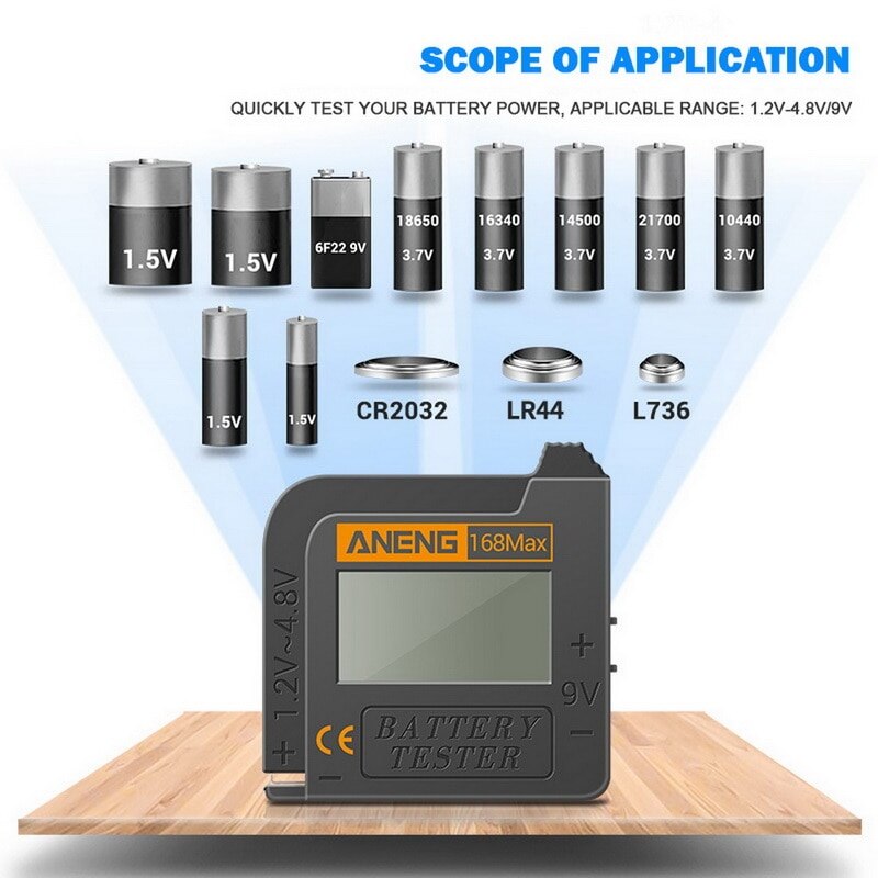 Battery Tester Battery Capacity Checker For AA 9V 1.5V Button Cell Battery Test The Condition Of Your Battery Black