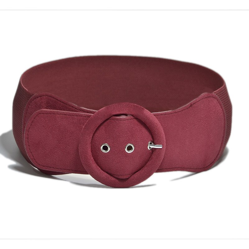 Moda damska zamsz elastyczny pas dół kurtki szeroki pas dobre dopasowanie elegancka sukienka ze sprzączką pas klamra miękki pas: bordo czerwony