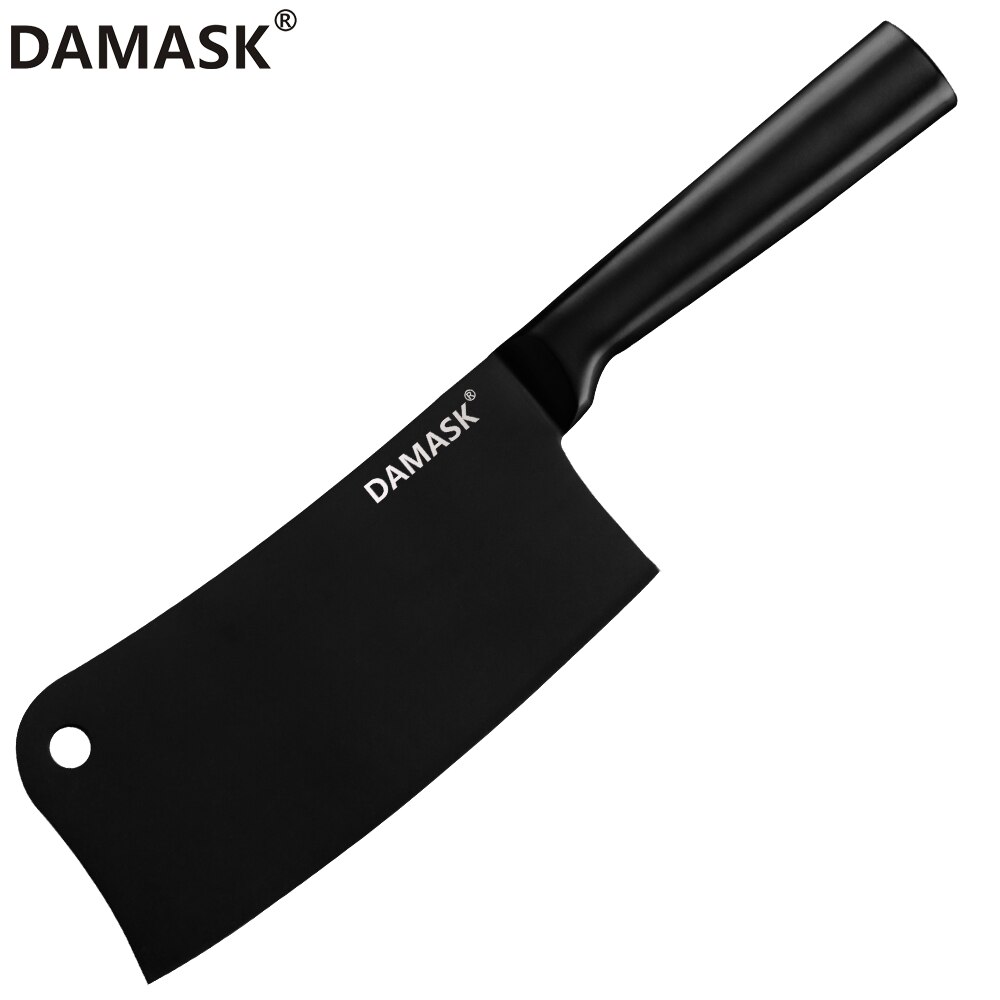 Damask rustfrit stål køkkenkniv sæt sort farve kok hakke nakiri slagter knive sæt 4 cr 14 mov kogekniv: 6.5 tommer hakning