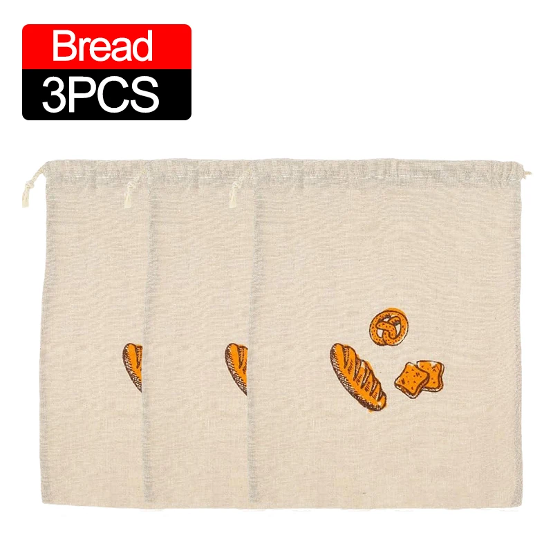 3/1Pcs Linen Bread Bags Large Capacity Drawstring Bread Storage Bags Washable Reusable Loaf Bags for Pastries Baguette Organizer: Ivory