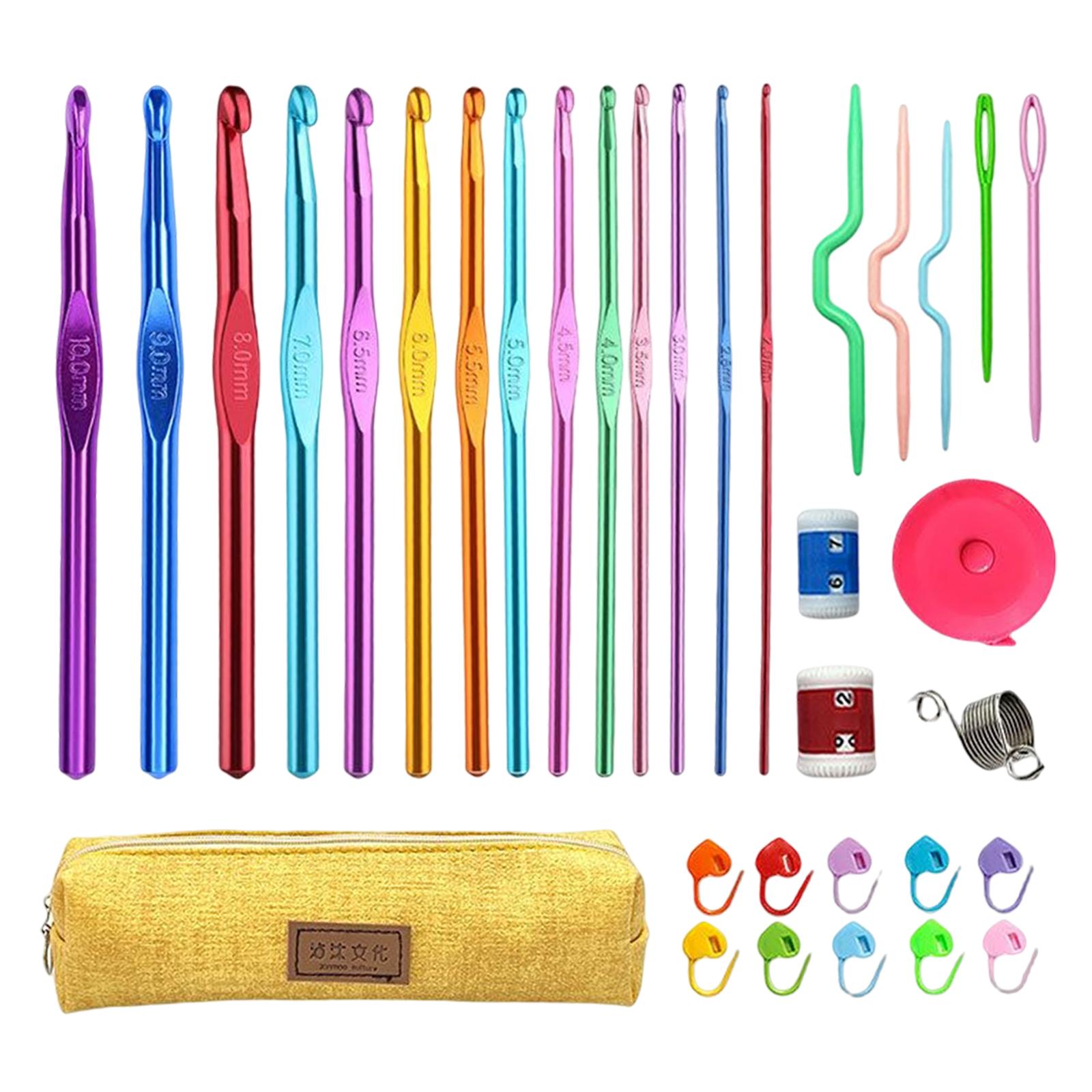 34Pcs Crochet Hooks Kit DIY Hand Knitting Art Tools Aluminum Hooks with Case