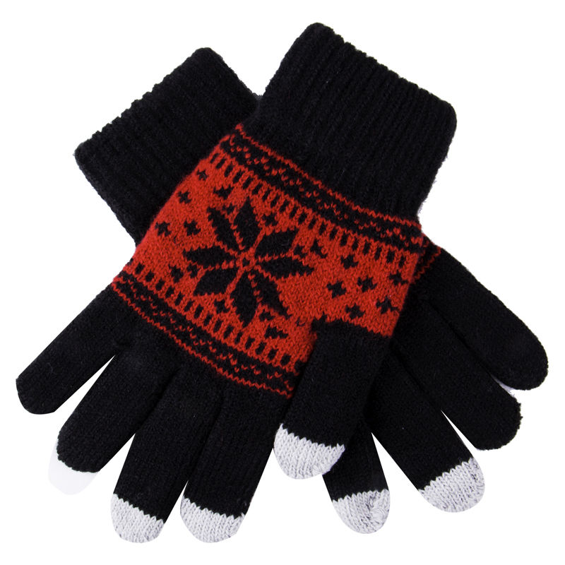 Søde jul varme vinterhandsker snefnug trykt strikkede berøringshandsker mænd kvinder handsker berøringsskærm handske festartikler: Rød