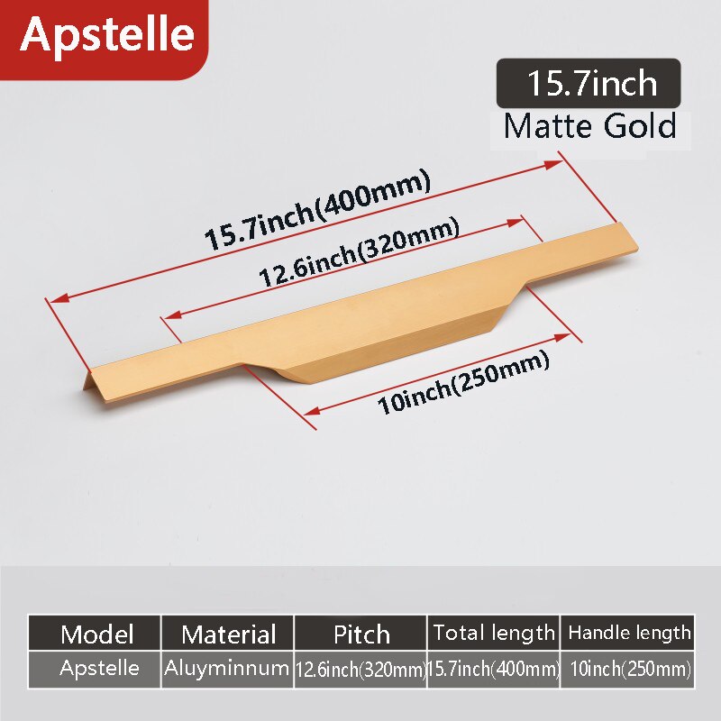 Aluminum Alloy Hidden Home Improvement Black Furniture Handle Furnitur Door Handl T Bar Black Gold Home Improvement: 2-Gold-400mm