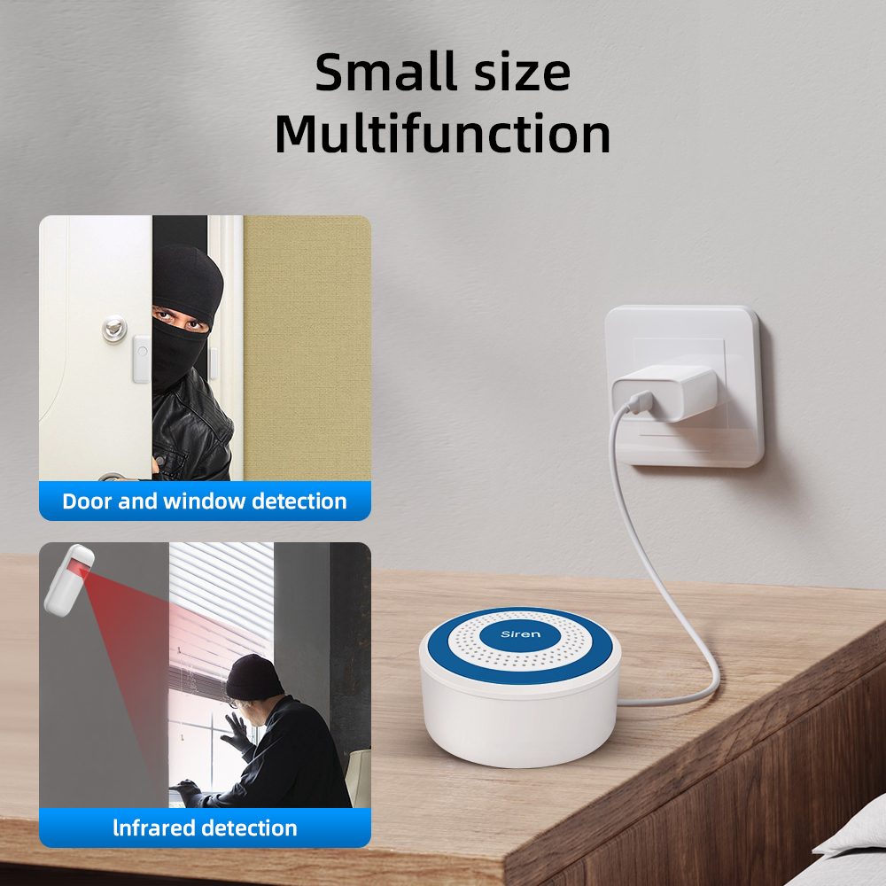 Indoor Strobe Siren 433MHZ Light Siren Mini Standalone Strobe Siren Home Security Sound Alarm System With PIR Door Sensor