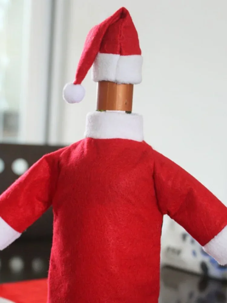 Set kerstversiering voor thuis rode wijnfleshoezen kleding met hoed nieuwjaar etentje decor navidad cadeau