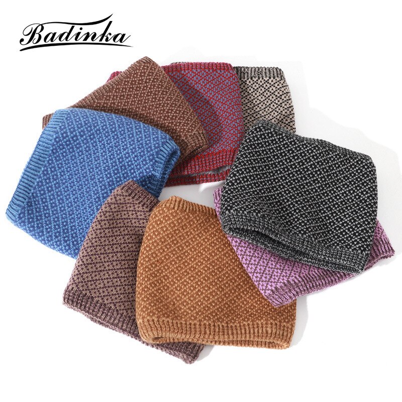 Winter Warm Plaid Thick Elastic Knitted Snood Scarf Ring Women Men Faux Fur Neck Tube Warmer Scarves Mufflers Collar