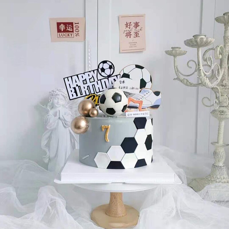 Football Theme Party Cupcake Topper Happy Birthday Cake Topper Flage For Kids Boy Birthday Party Cake Decors Supplies