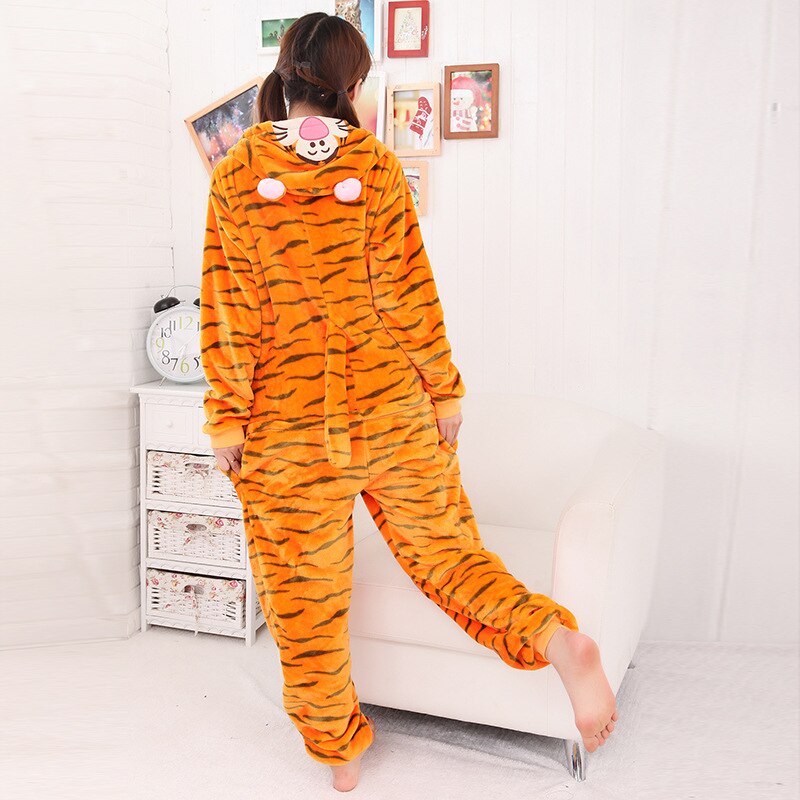 Cartoon Tiger Sleepwear Animal Kigurumis Unisex Women Adult Onesie Funny Outfit Halloween Party Jumpsuit Soft Warm Home Overalls