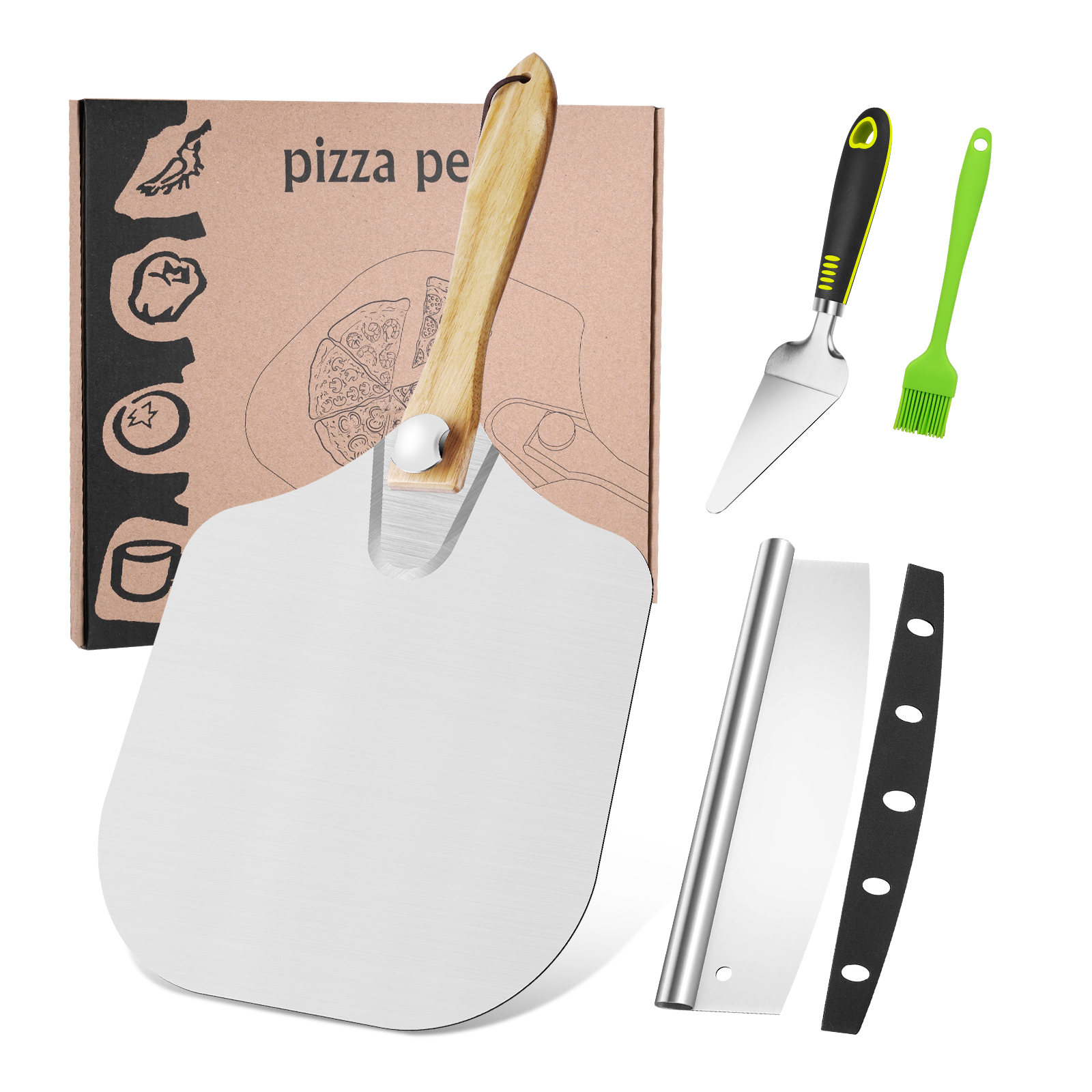 Pala de Pizza de 14 pulgadas con mango largo, herramientas de pastelería, pala de pelar, paleta de Pizza, herramientas para hornear pasteles, aluminio largo grande