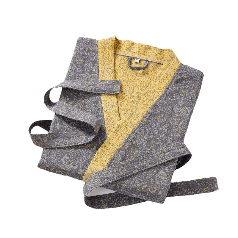 Modisch bedruckter Kimono-Bademantel aus Baumwolle mit halben Ärmeln für den Frühling und den Sommer
