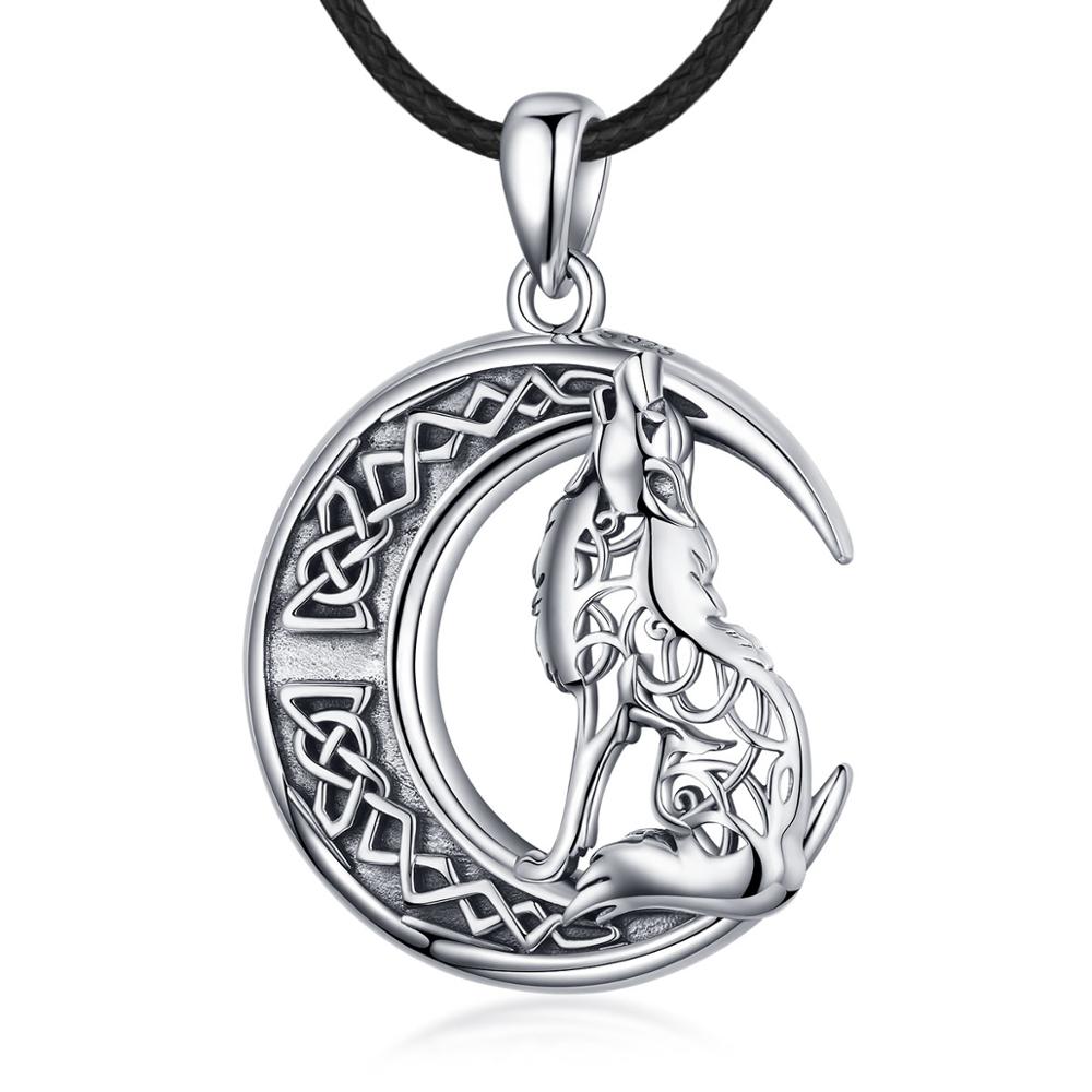 Eudora 925 Sterling sillver Lupo sulla Luna Collana Valknut Odin delle Simbolo di Norse Vichingo Guerrieri Men&#39;women Collane CYD554: 18 inch rope