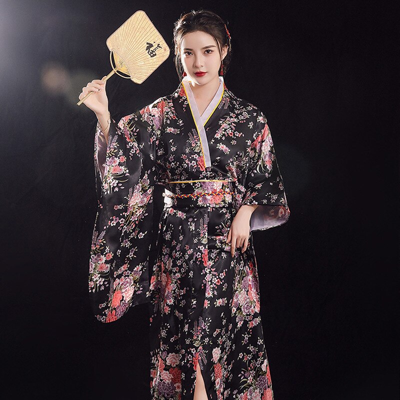Japanse Traditionele Kimono Voor Vrouwen Herfst Winter Lange Mouw Losse Afdrukken Pyjama Dames Stage Performance Cosplay Kostuum