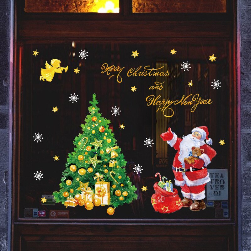 Christmas tree santa claus doors and windows Festival shop window glass snowflake decoration STICKER WALL STICKER