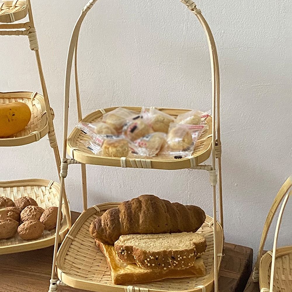 1/2/3 Laag Handgeweven Fruitmand Voedselmand Decoratief Staand Dienblad Bamboe Dienblad Bamboe Opbergmand voor Keuken