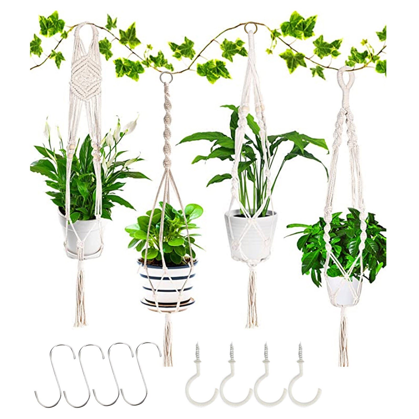 Exquisite Hand-woven Lace Wall-mounted Balcony Garden Decoration 12-piece Set Balcony Storage Hanger Flowerpot Tray Basket Liner