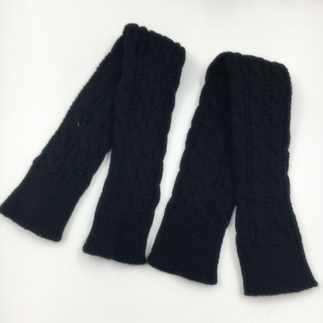 Hampa blommor fingerfria stickade långa handskar kvinnor kvinnliga varma vinter guantes mujer ull armvärmare: Svart