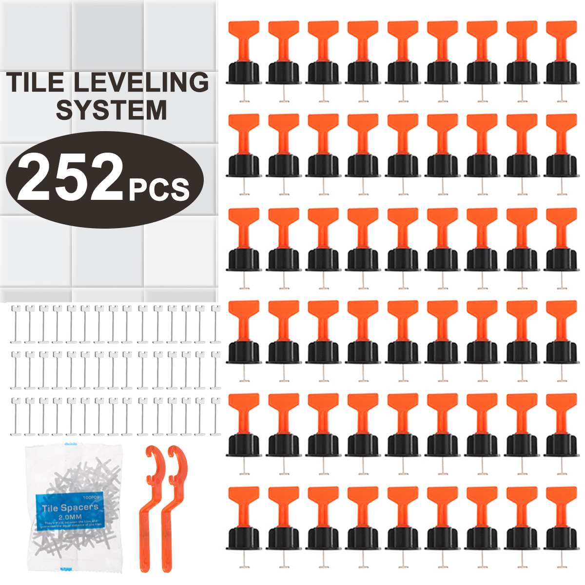 252PCS Tile Leveling System Construction Tool Set Uses Leveling System for Tile Laying Manual Tile Leveling Tools Set