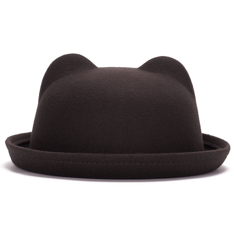 [dingdnshow] trend fedora hat unik sød voksen uld vinter og efterår floppy hat med ører kvindelig gorro til kvinder: Kaffe voksen