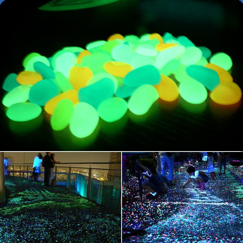 Piedras luminosas para decoración de jardín, guijarros decorativos que brillan en la oscuridad, para pecera al aire libre, piedras de guijarros, mezcla de colores para acuario, 100 Uds.