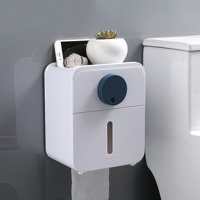 Double-layer Toilet Paper Holder Roll Paper Tube Storage Box Waterproof Wall-mounted Toilet Paper Holder Bathroom Supplies: C