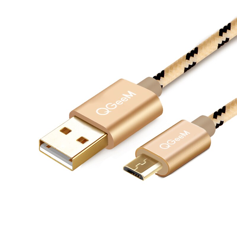 QGeeM Micro USB Cable USB Data Cable for Samsung Xiaomi hua wei Tablet Android USB Charging Cord 1m 2m Micro usb: gold / 1m