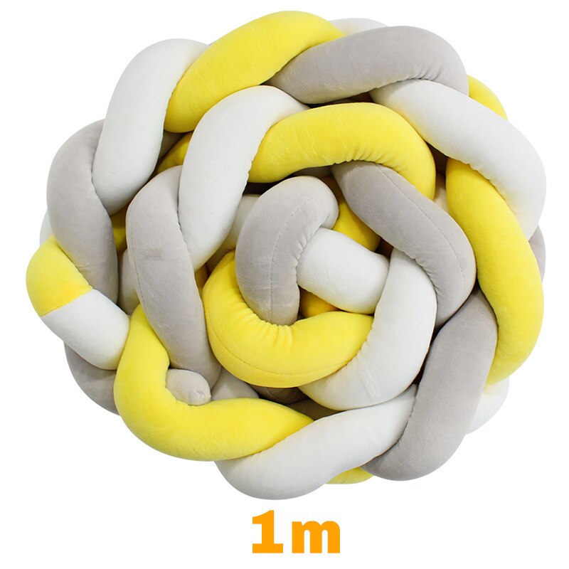 200 cm Lengte Baby Bed Bumper Pure Kleur Weven Pluche Babybedje Protector Voor Pasgeborenen Baby Kamer Decoratie: Yellow Grey 1m