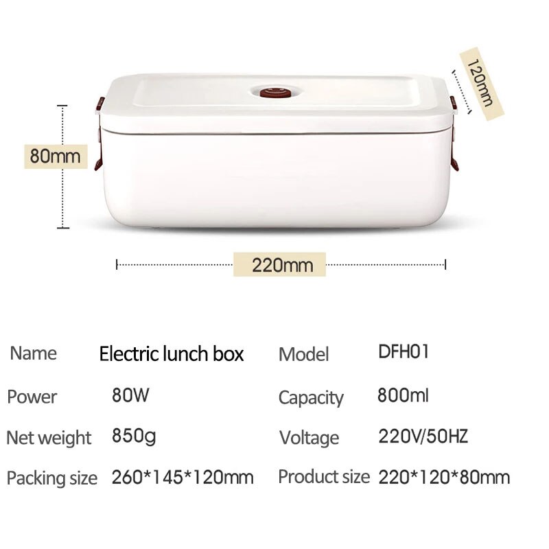 220V Electric Lunch Box Portable Water-free Lunch Heating Box Constant Temperature Heating Food Warmer Ceramic Liner For Office