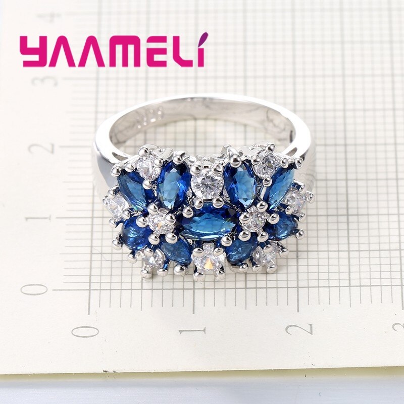 Luxury Women Wedding/Engagement Jewlery Rings 925 Serling Silver Flower Crystal Pave Setting Ring Anillo For