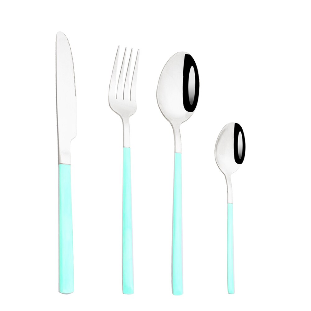 Zoseil – service de couverts en acier inoxydable, vert et or, fourchette à Dessert, cuillère à thé, vaisselle de table, service de cuisine: Mint silver