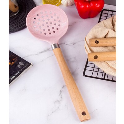 Pink Silicone Kitchen Utensils Set Heat Resistant Nonstick Baking Cooking Tools wooden handle Kitchenware Accessories: C