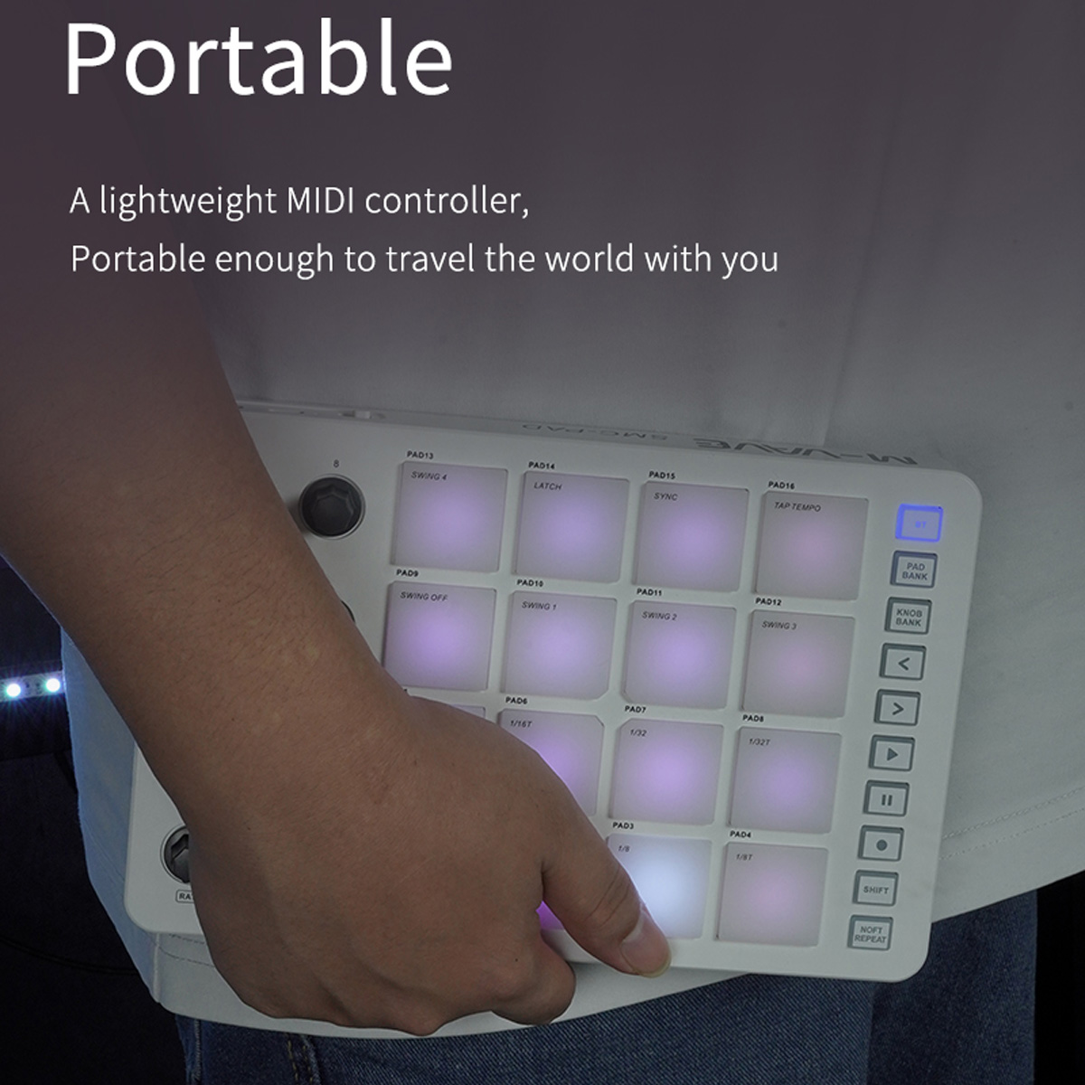 Controlador MIDI inalámbrico M-VAVE SMC-PAD, teclado de percusión adecuado, interfaz de USB-C, portátil, almohadilla MIDI pequeña