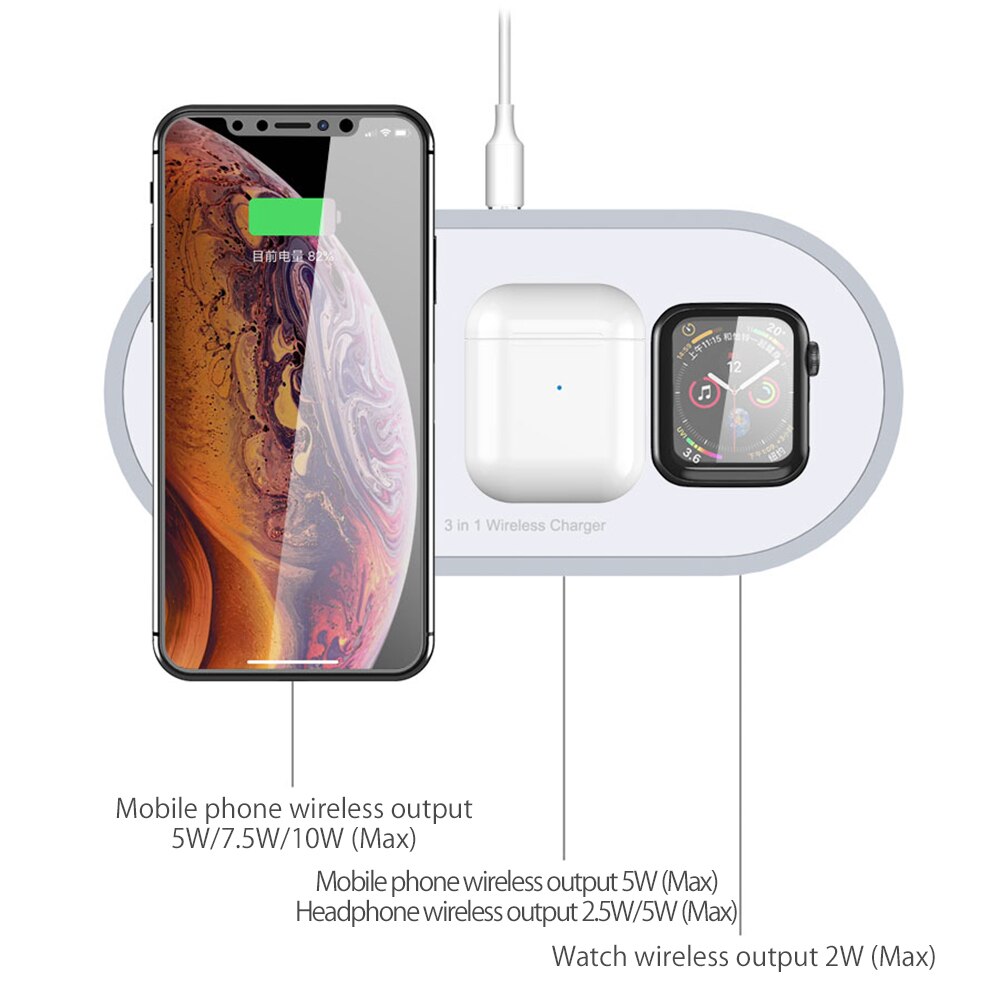 Draadloze Oplader 3 In 1 Snel Opladen Pad Station Voor Apple Horloge Iwatch Serie 5/4/3/2/1 Airpods 2/Pro Iphone 11/11 Pro/Xs Max