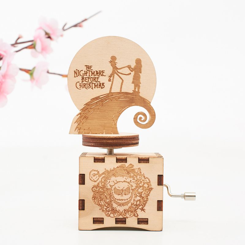 Halloween Antique Carved Wooden Hand Crank Music Box Halloween Birthday Party Casket Halloween Decoration at home