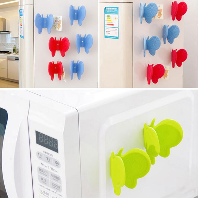 Papillon cuisine isolation thermique pince outils 4 pièces utile Silicone résistant à la chaleur isolation four à micro-ondes plat pince support à pince