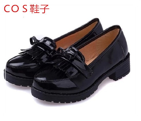 Hell girl cos schoenen japanse studentenschoenen kunstmatige pu meisjes leren schoenen loli ronde neus lage schoenen vrouwen