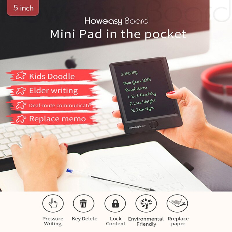 mini 5 Inch LCD Writing Tablet Digital Drawing Tablet Smart Handwriting Pads Portable Graphics Message Notepad Lock key colour