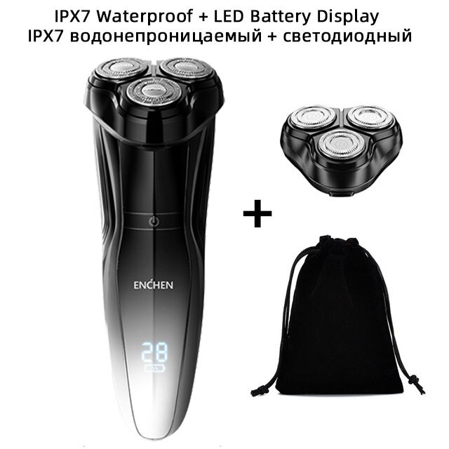 Rasoir électrique Enchen rasoir homme 3 lames lavable type-c tondeuse à barbe Rechargeable machine de découpe rasoir électrique Portable: Gentleman 5S  set2