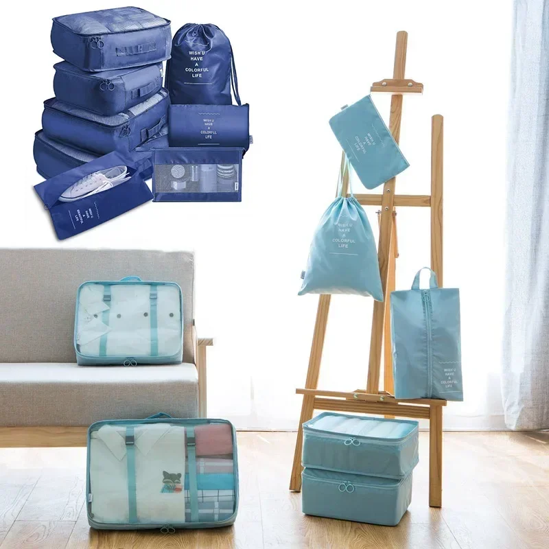 Ensemble de 7 pièces de sacs de voyage, organisateur de vêtements, bagages, organisateur de voyage, couverture, chaussures, sac, valise, pochette, Cubes d'emballage