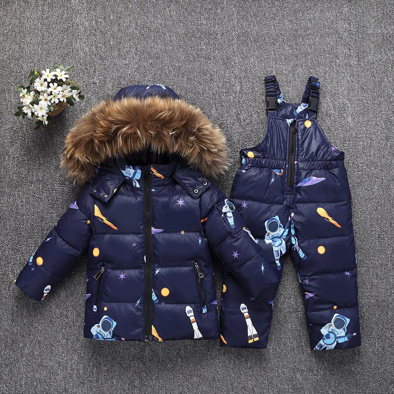 Bébé hiver doudoune ensemble enfants garçons filles 2 pièces manteau pantalon costumes bébé à capuche avec de la fourrure épaissir Ski neige chaude salopette vêtements