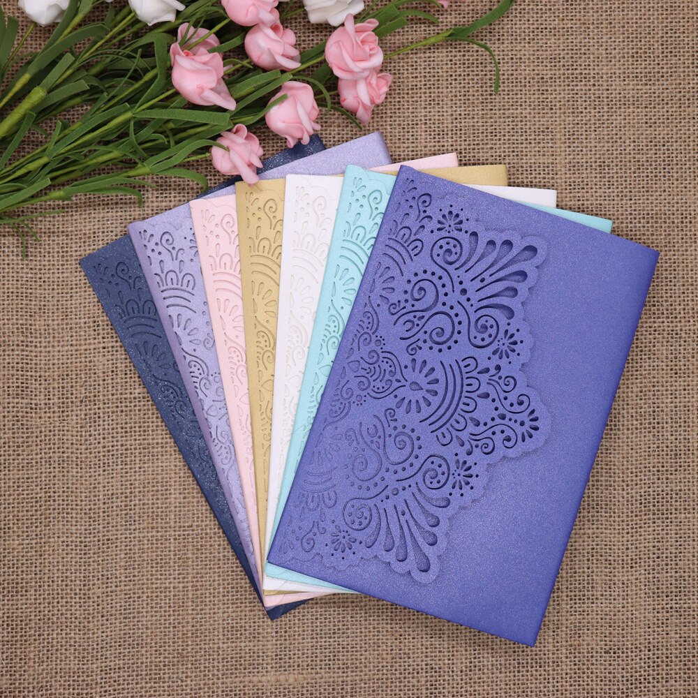 Tarjetas de papel perlado para invitación de boda, papel brillante de 250gsm tallado para invitaciones de cumpleaños, bautismo, , recuerdo, 10 unids/paquete