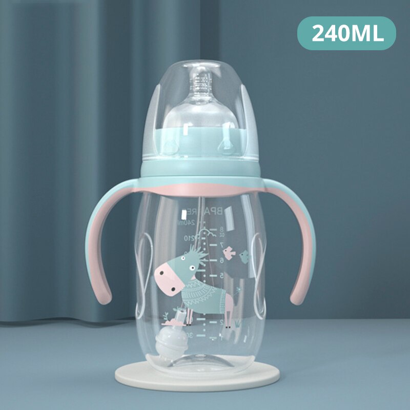 Babyvoeding Fles Kids Water Fles Dual-Gebruik Fles Breed Kaliber Eendenbek Cup Melk Hittebestendig Zuigeling Pp fles: Green 240ML