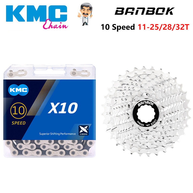 BANBOK piñón de Cassette de bicicleta de carretera de 10 velocidades 11-25T/28T/32T X10 10V cadenas de bicicleta originales piezas de Kit de volante
