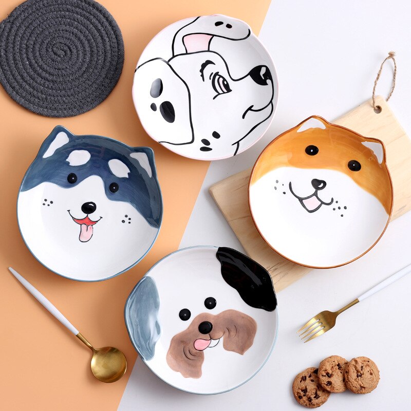 Plato de cerámica superventas, plato de comida para perro, plato de cena de carne pintado a mano de dibujos animados, artículos de mesa plato para cena, de Año