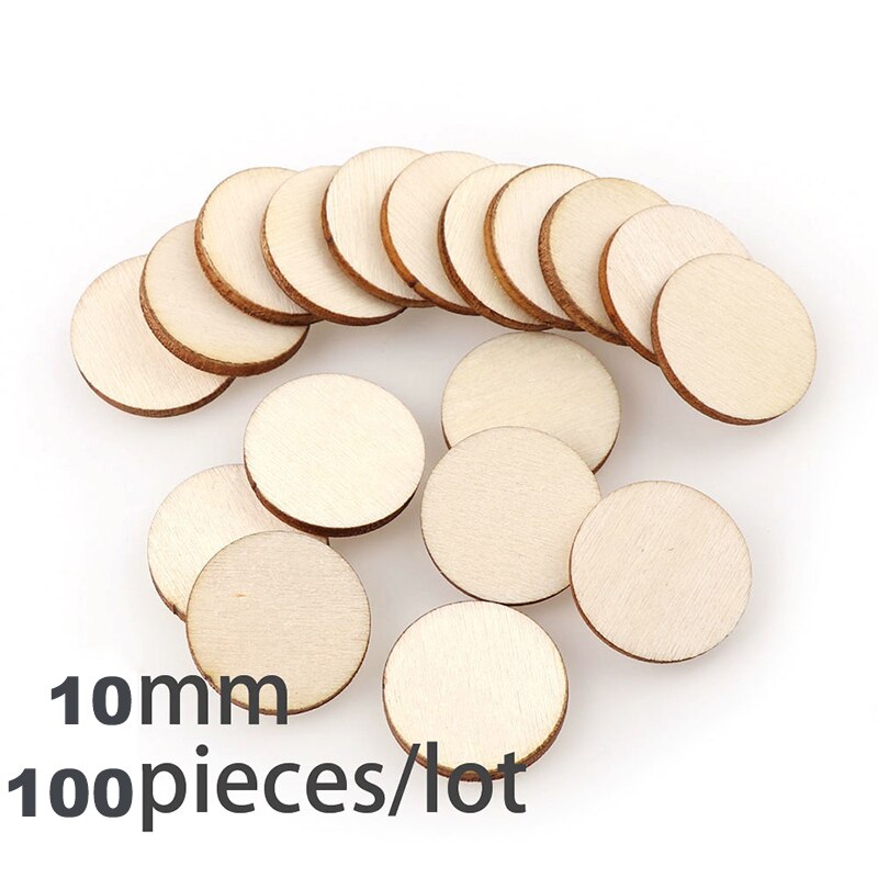 Diameter 1-10cm naturlige ufærdige runde træskiver cirkler skiver til gør-det-selv-håndværk børn julemaleri legetøj ornament indretning: 10mm 100 stk